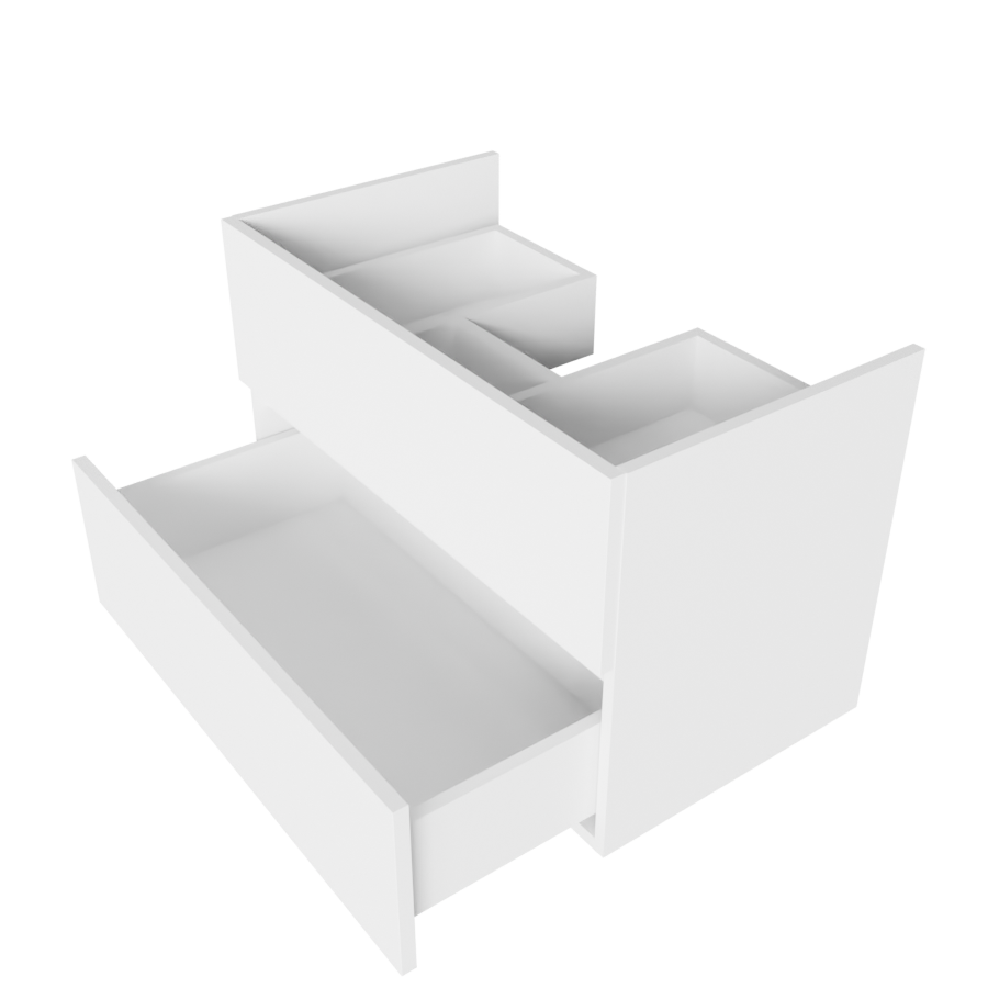 Caisson de meuble salle de bain 70 cm ROSALY Blanc - sans plan vasque vue de dessus tiroir ouvert