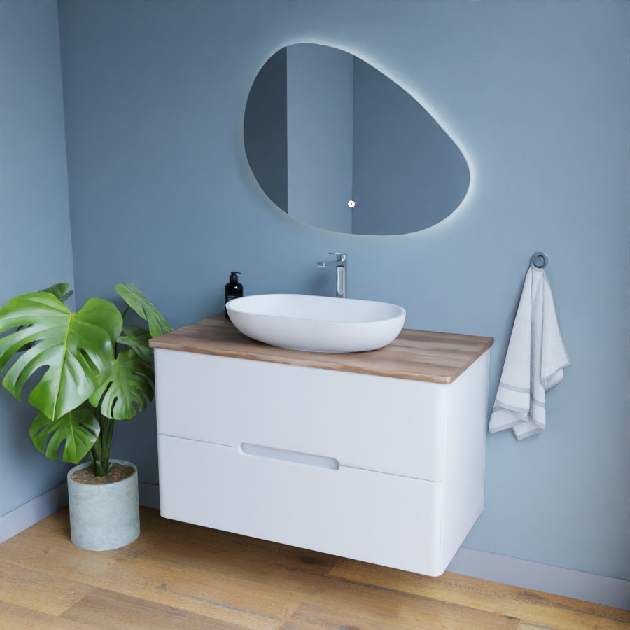 Ensemble KLASS meuble salle de bain 100 cm avec vasque à poser et miroir