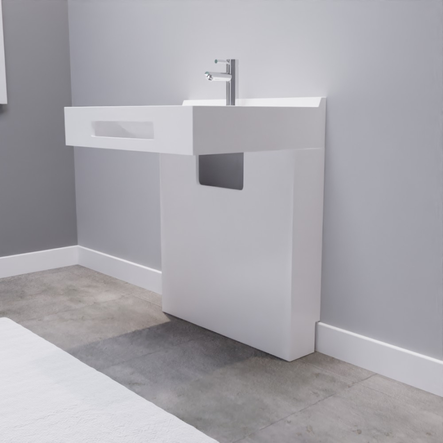 Ensemble LEA meuble salle de bain 70 cm comprenant un plan vasque suspendu et un cache-tuyaux