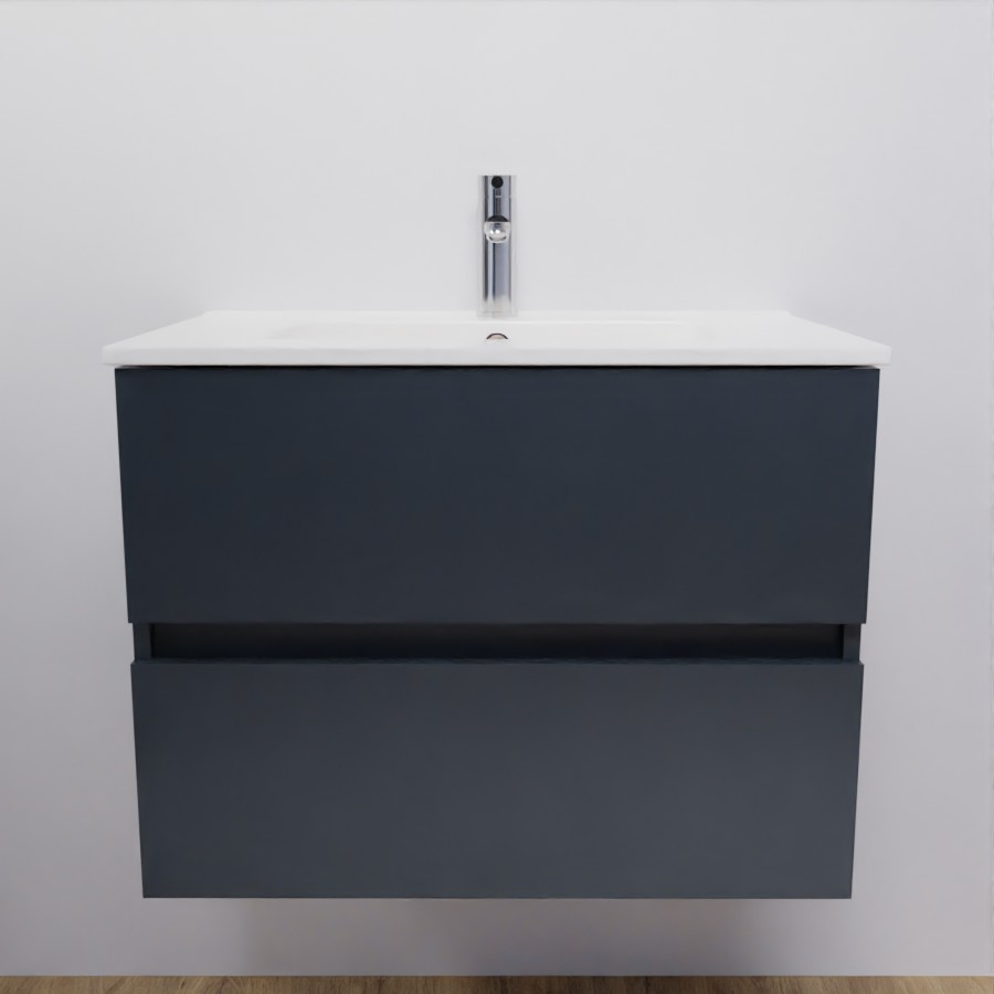 Ensemble meuble salle de bain 70 cm ROSALY couleur gris anthracite avec plan simple vasque en céramique