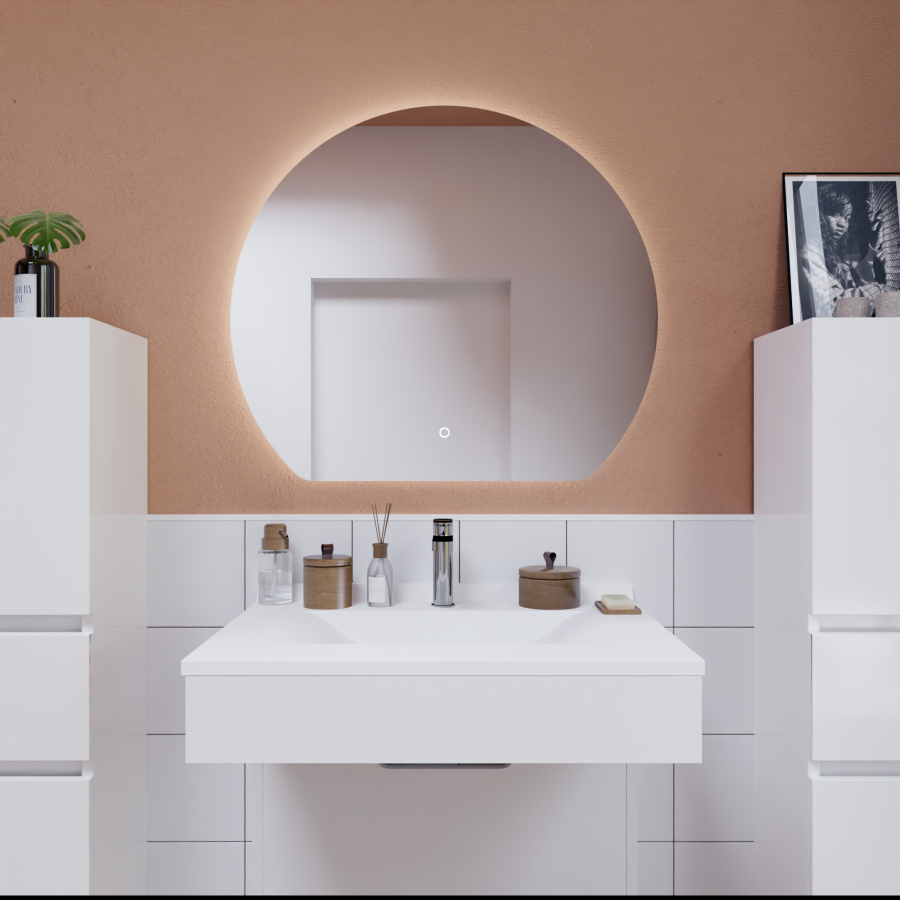 Miroir salle de bain LED ECLIPSE 80 cm x 70 cm forme demi-cercle découpé